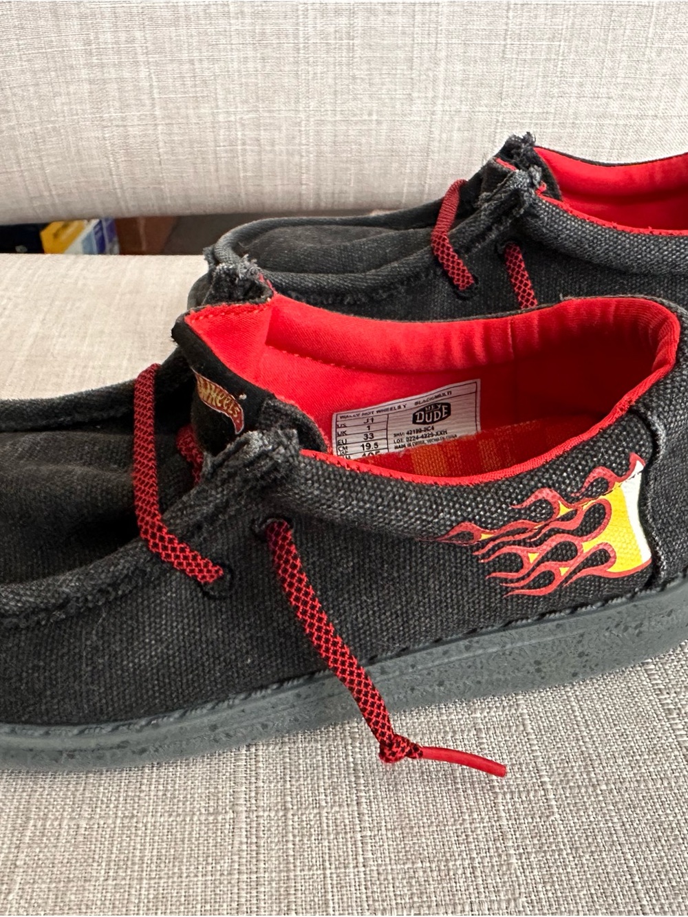 Hey Dude Hot Wheels Black Canvas Kids Shoes